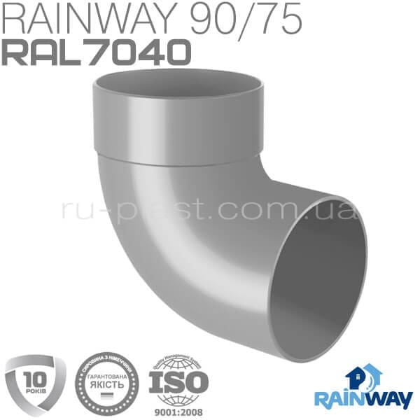 Отвод трубы одномуфтовый 87° серый RAINWAY 75мм