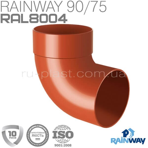 Отвод трубы одномуфтовый 87° кирпичный RAINWAY 75мм