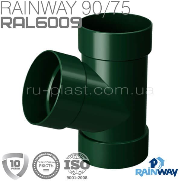 Тройник трубы 67° зелёный RAINWAY 75мм