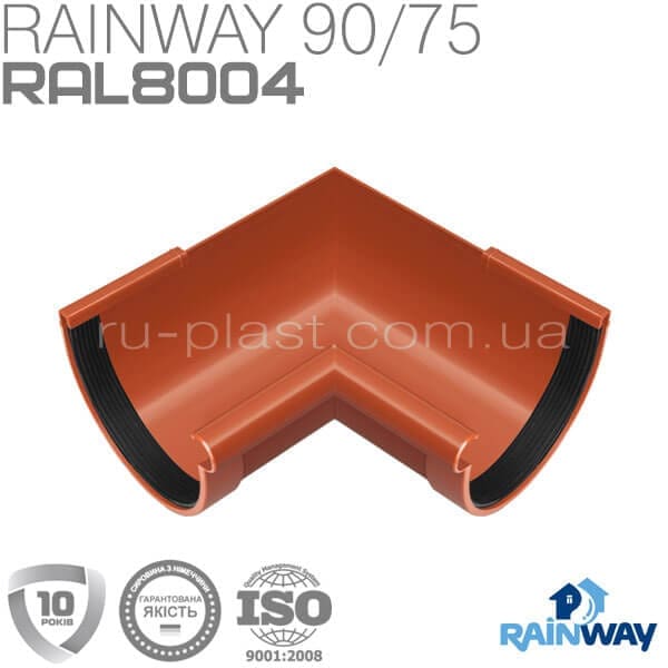 Угол желоба внутренний 90° кирпичный RAINWAY 90мм