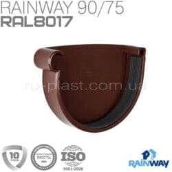 Заглушка желоба левая коричневая RAINWAY 90мм
